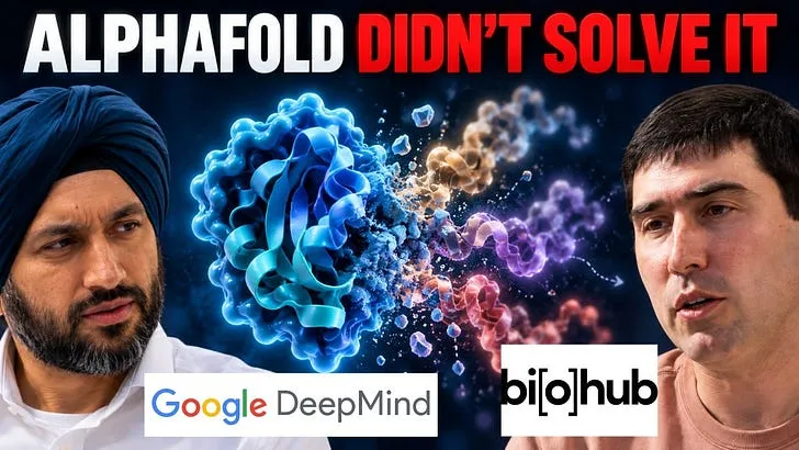 Illustration from Latent Space: DeepMind's Pushmeet Kohli says AlphaFold 2 matched deposited protein structures but did not solve protein dynamics