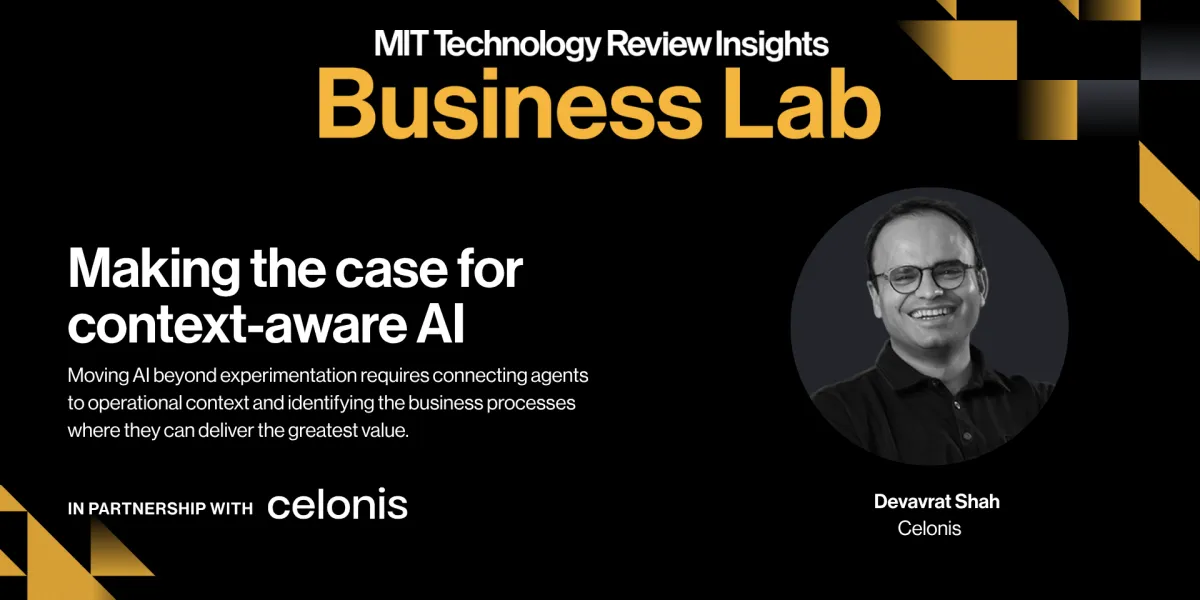 Illustration from MIT Technology Review: Celonis Chief Scientist Devavrat Shah Argues Enterprise AI Agents Need an Operational Context Layer