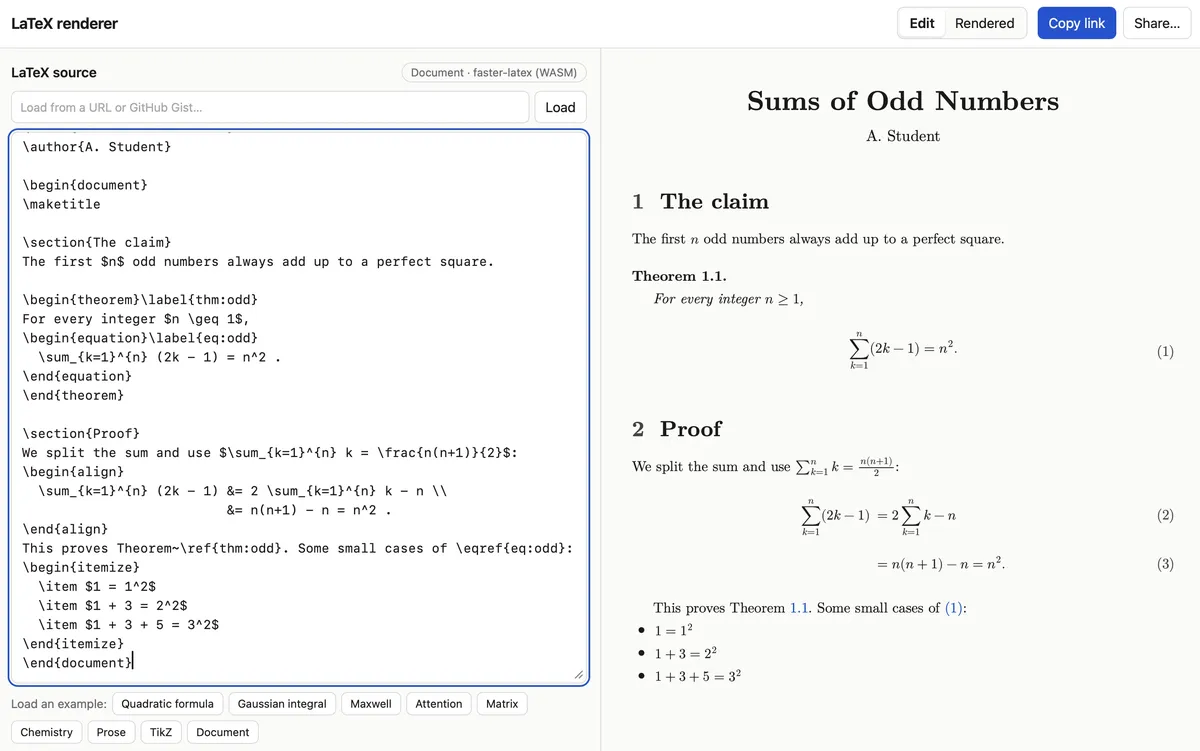 Illustration from Simon Willison’s Weblog: Simon Willison releases a browser LaTeX renderer, built with Claude Code, that stores the whole document in the URL