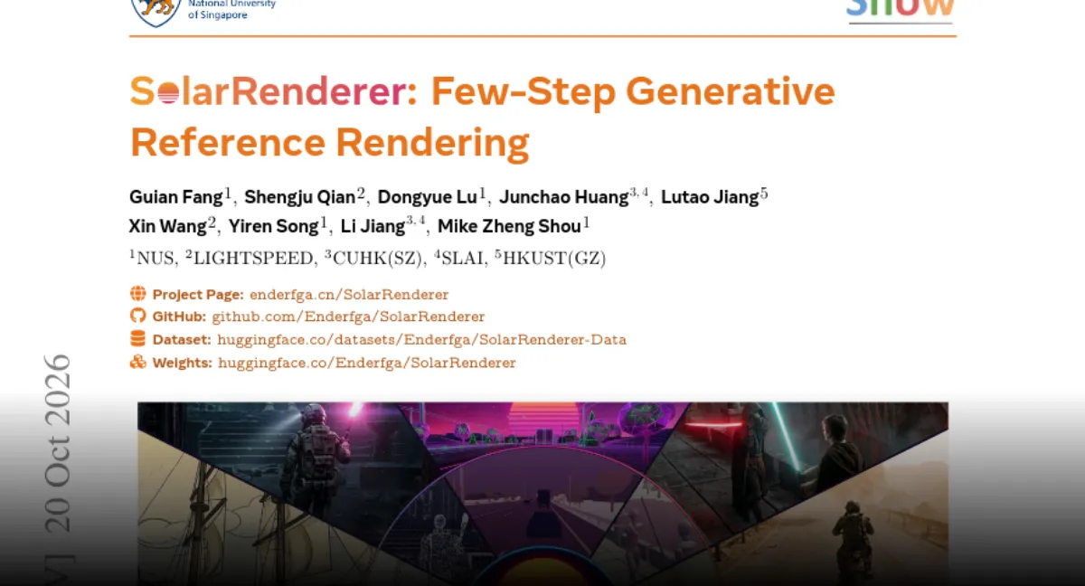 Illustration from huggingface.co: Show Lab's SolarRenderer turns layouts, depth maps and poses into realistic video in four steps, with code, weights and data released