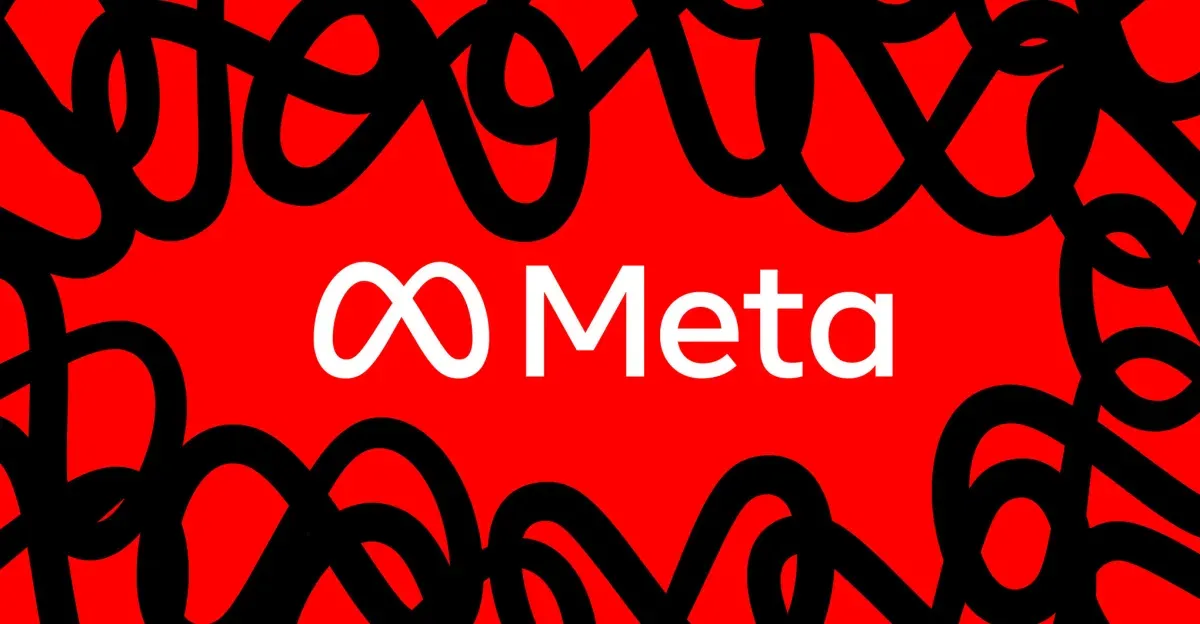 An image of the Meta logo on a red background
