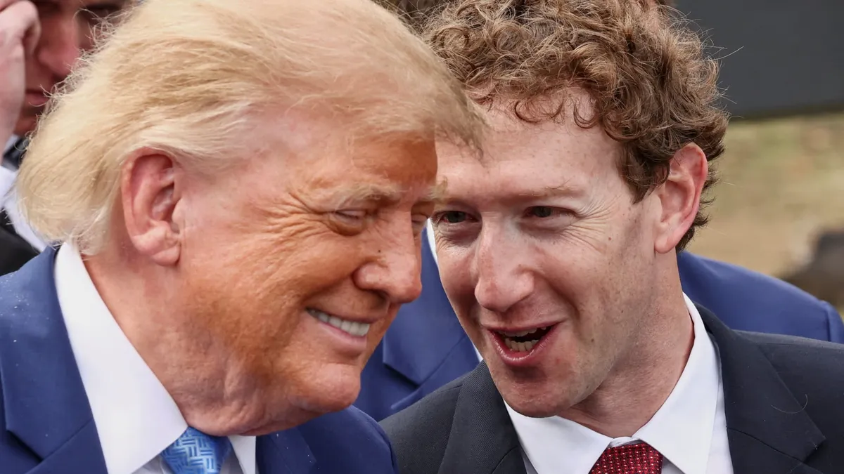 Illustration from CNBC: Musk and Zuckerberg adopt Trump's 'super intelligence' label on earnings calls, while Nadella, Pichai and Jassy stick with 'AI'