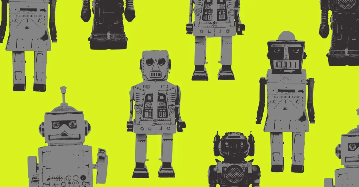 Digital collage of various toy robots.