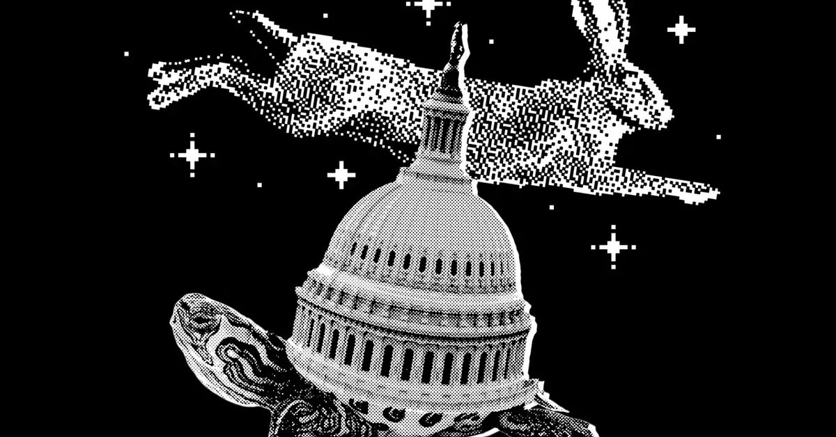 Illustration from WIRED: Federal AI safety rules appear stalled as audit and kill-switch proposals face political resistance