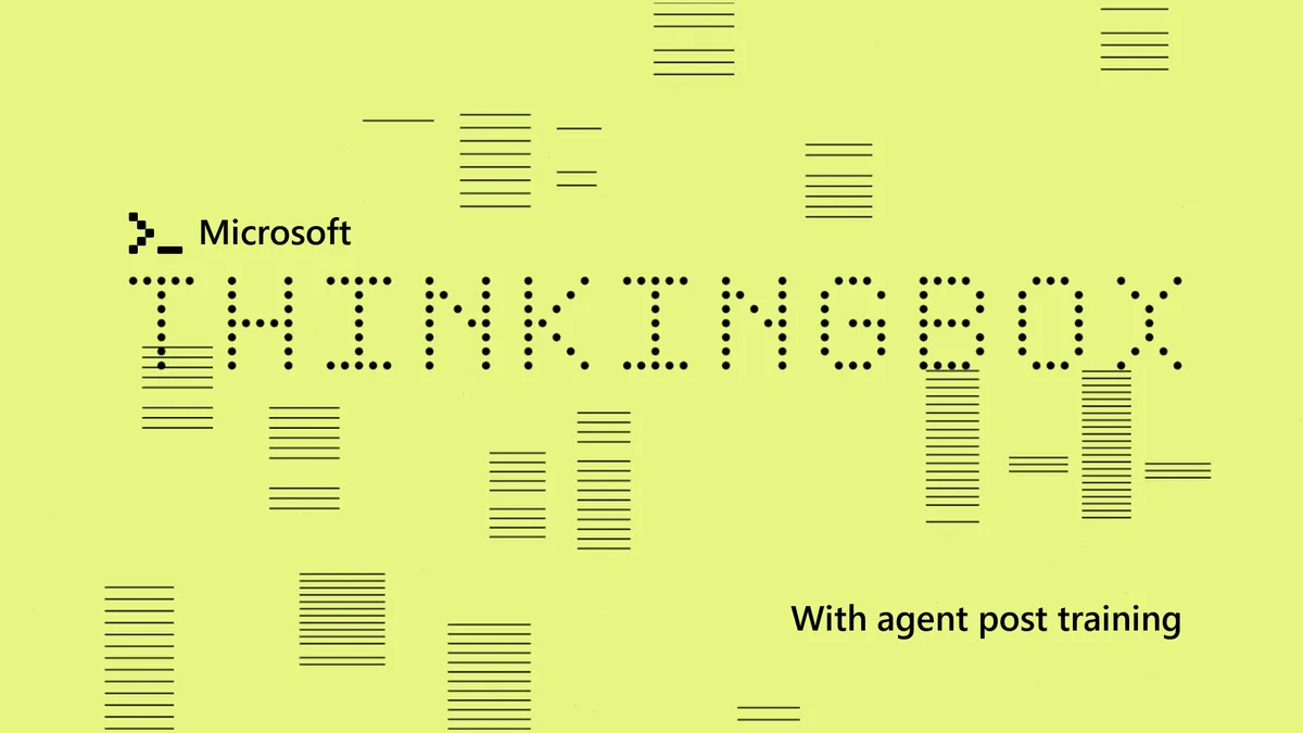 Illustration from Hugging Face: Microsoft open-sources ThinkingBox RL training pipeline; 27B Qwen model's tasks passed on all 20 attempts rise from 38 to 107