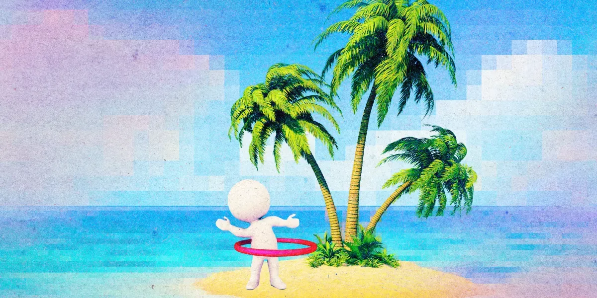 Illustration from MIT Technology Review: MIT preprint: Claude Opus 4.7 agents left on a simulated island with no task invented games and found an undocumented physics mechanic