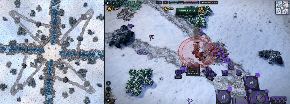 Illustration from Simon Willison’s Weblog: Simon Willison's Battle Drones v14 adds Compass Rose map for four-player online matches